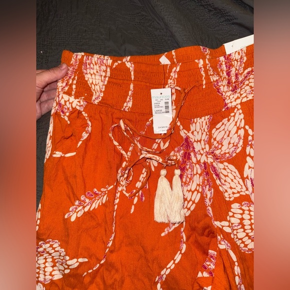 NWT Maurices Orange Floral Wide Leg Flowy Pants Sz Large Vacation Wear - Picture 4 of 8